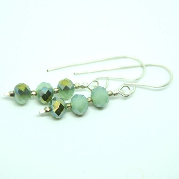 Handmade Sterling Silver Mint Green Faceted Dangle Earrings - Picture 9 of 13